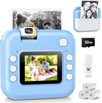 Alotwan Kids Camera Instant Print front view showing blue durable casing and digital lens mechanism.