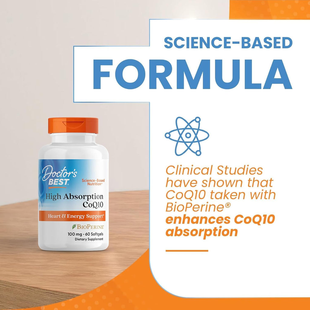 Doctor's Best High Absorption CoQ10 with BioPerine, Gluten Free Naturally Fermented, Heart Health & Energy Production, 100 mg, 60 SoFtgels - Image 6