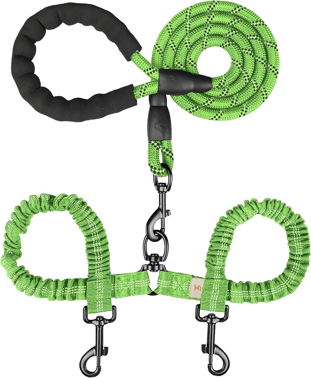 MingXpets Double Dog Leash, Dual Dog Leash, 360 degrees Swivel Tangle Free Bungee Walking Training for Large Medium Dogs, Shock Absorbing Bungee Reflective for Two Dogs, 18~120 lbs, Black - Image 13