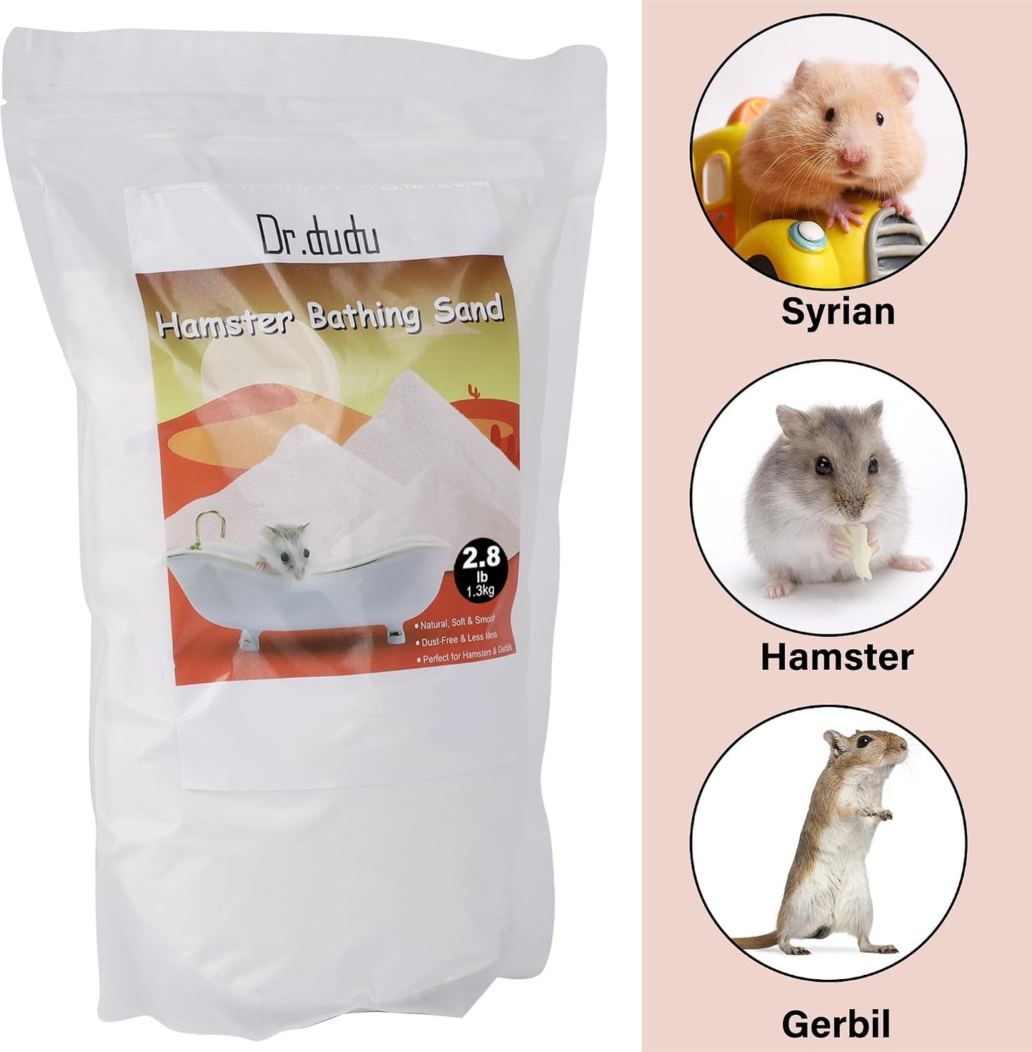 DR.DUDU Hamster Bath Sand, 2.8lb Dust Free Desert Sand or Potty Litter Sand for Hamster Chinchillas Gerbil Syrian Mice Small Animals (White) - Image 2