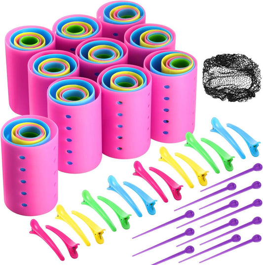WILLBOND 141 pieces magnetic hair rollers set front view showcasing multicolor plastic curlers and styling accessories.