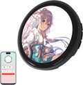 MIQUEES electronic anime badge pin front view displaying a sharp animated character on the touchscreen.
