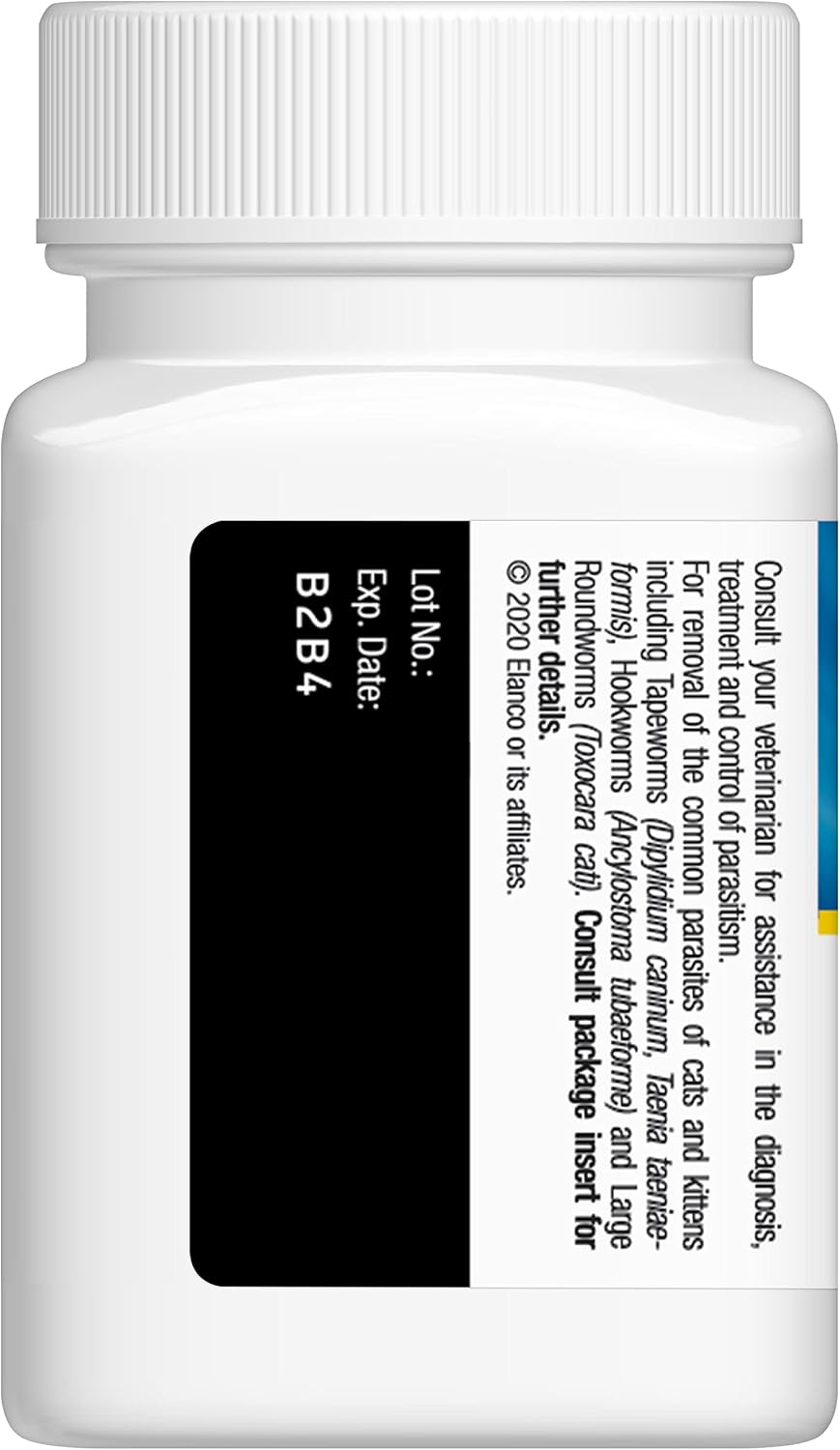 Elanco Drontal cat and kitten dewormer bottle showing active ingredients