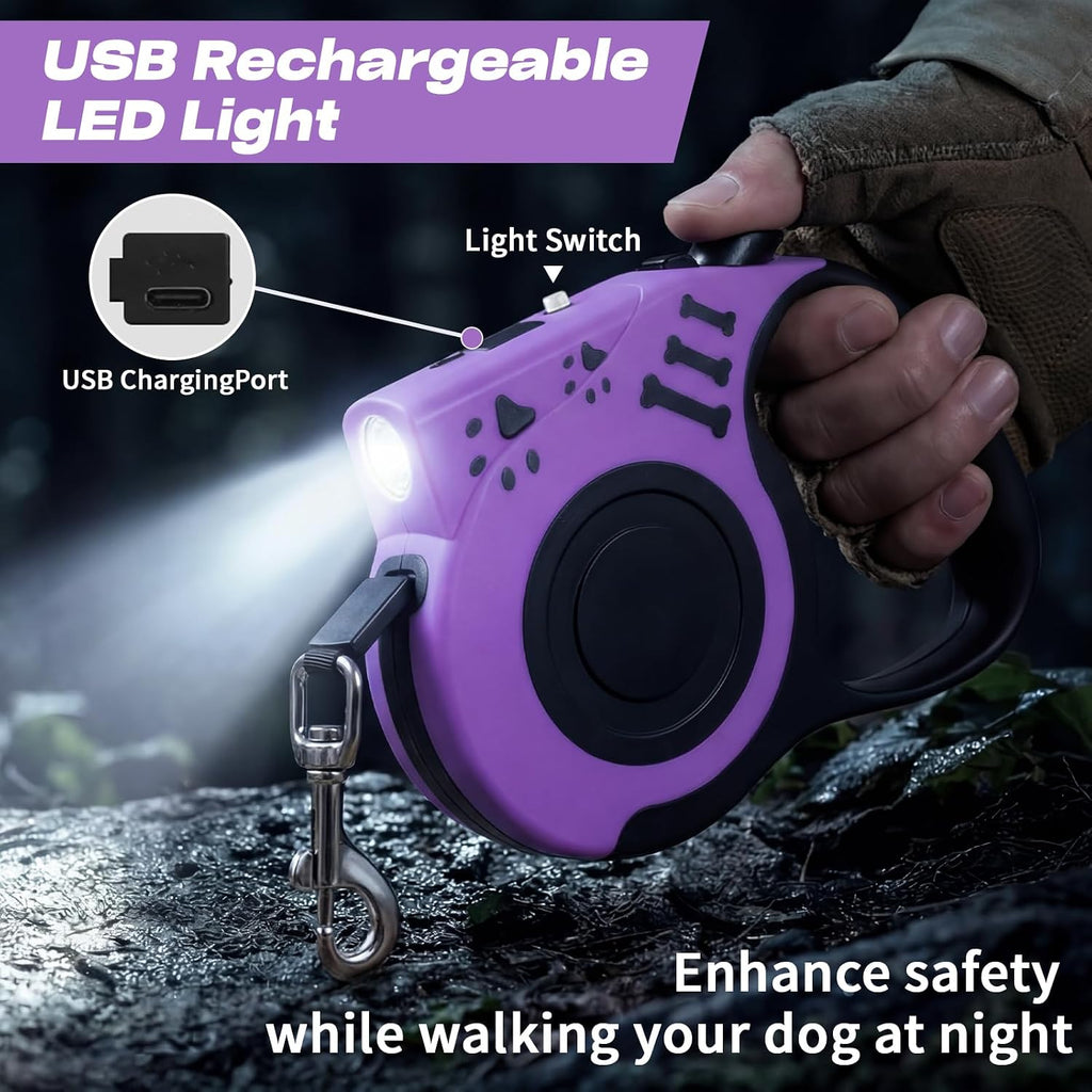 Cosowo 16ft automatic leash with led light for night walks