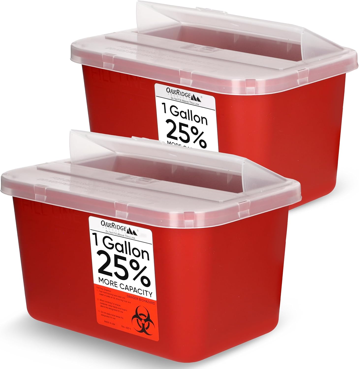 Oakridge Products 1 Gallon Sharps Container 2-Pack front view authentic medical disposal
