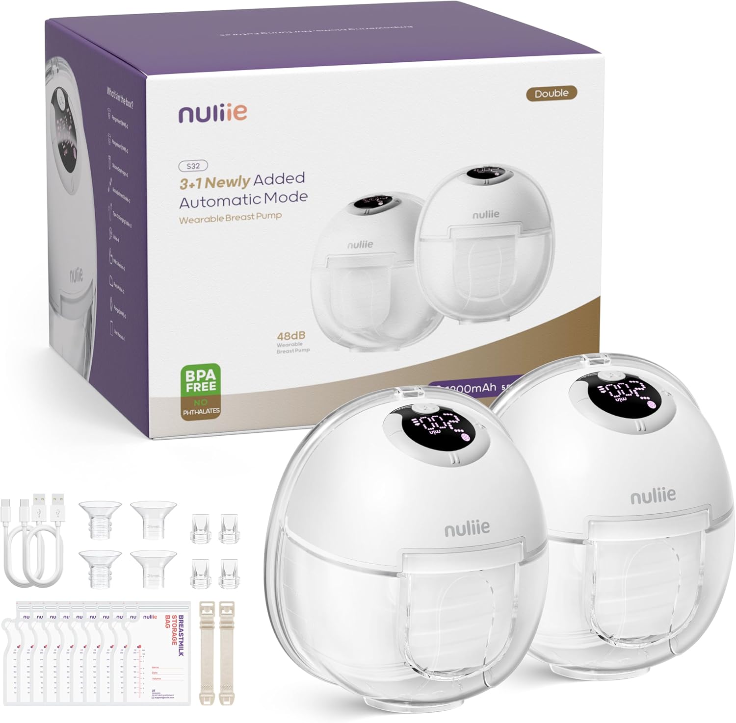 Nuliie S32 wearable hands-free electric breast pump white front view
