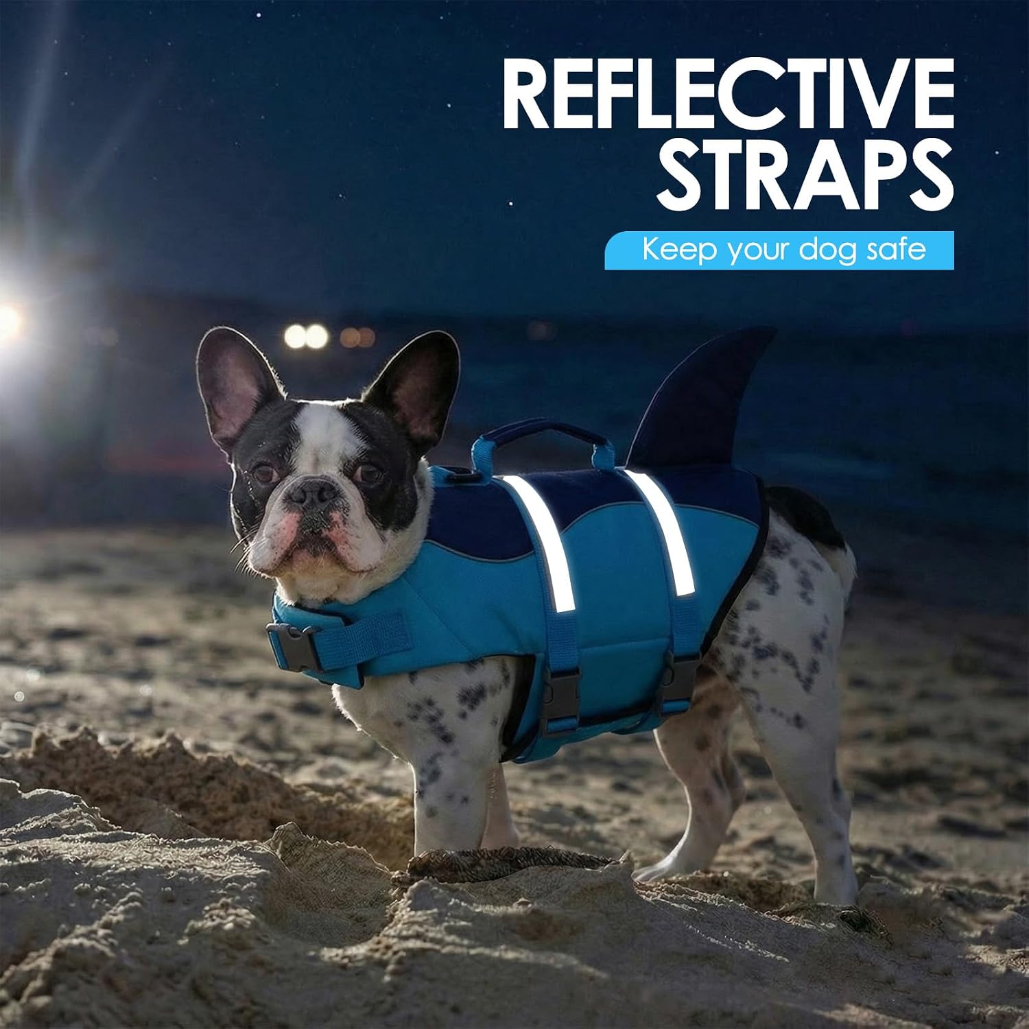 AOFITEE dog life jacket underbelly view displaying the quick-draining mesh fabric.