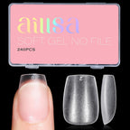 Aillsa extra short coffin nail tips front view in storage box
