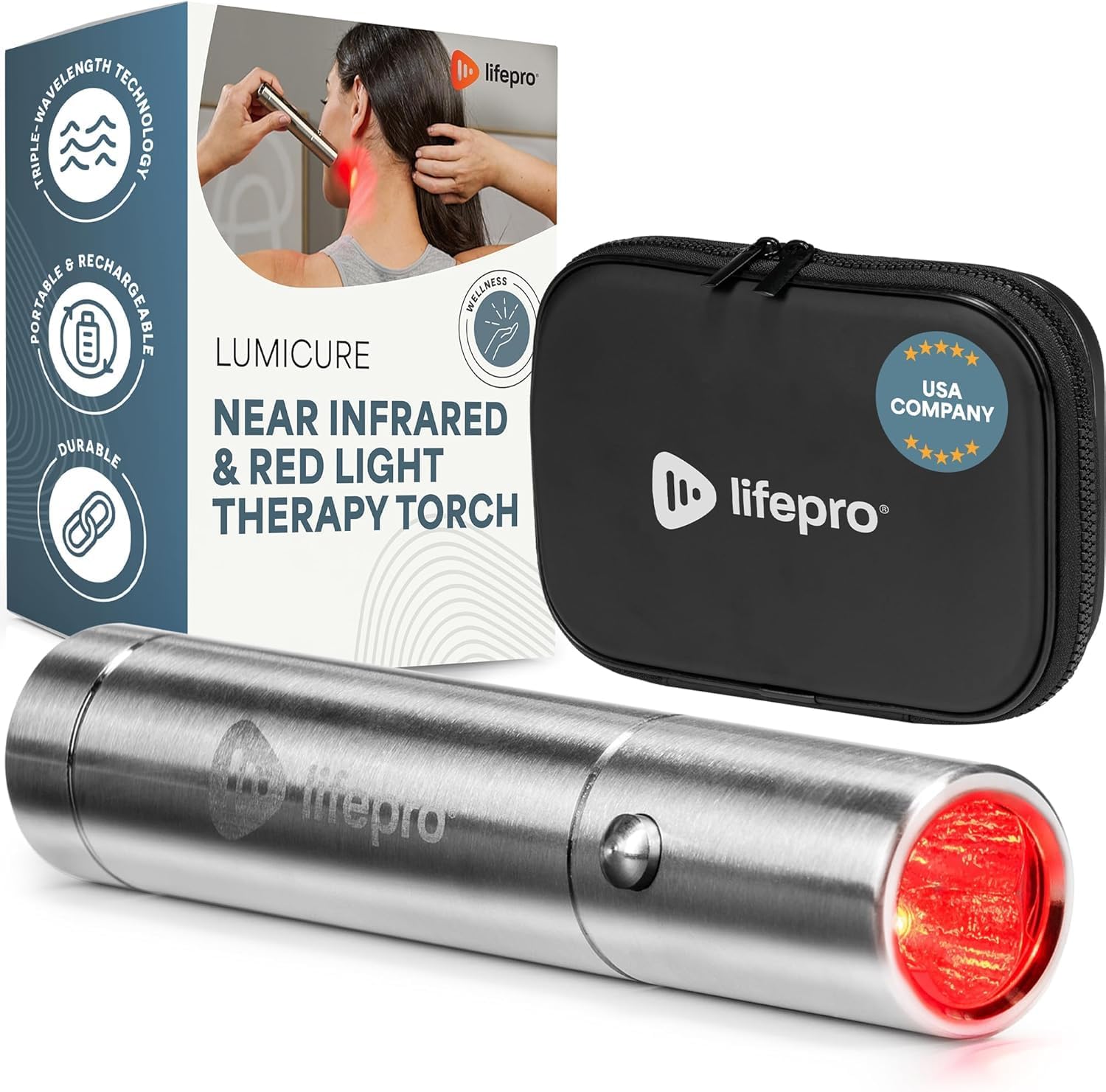 LifePro LumiCure portable red light therapy device front view for muscle recovery