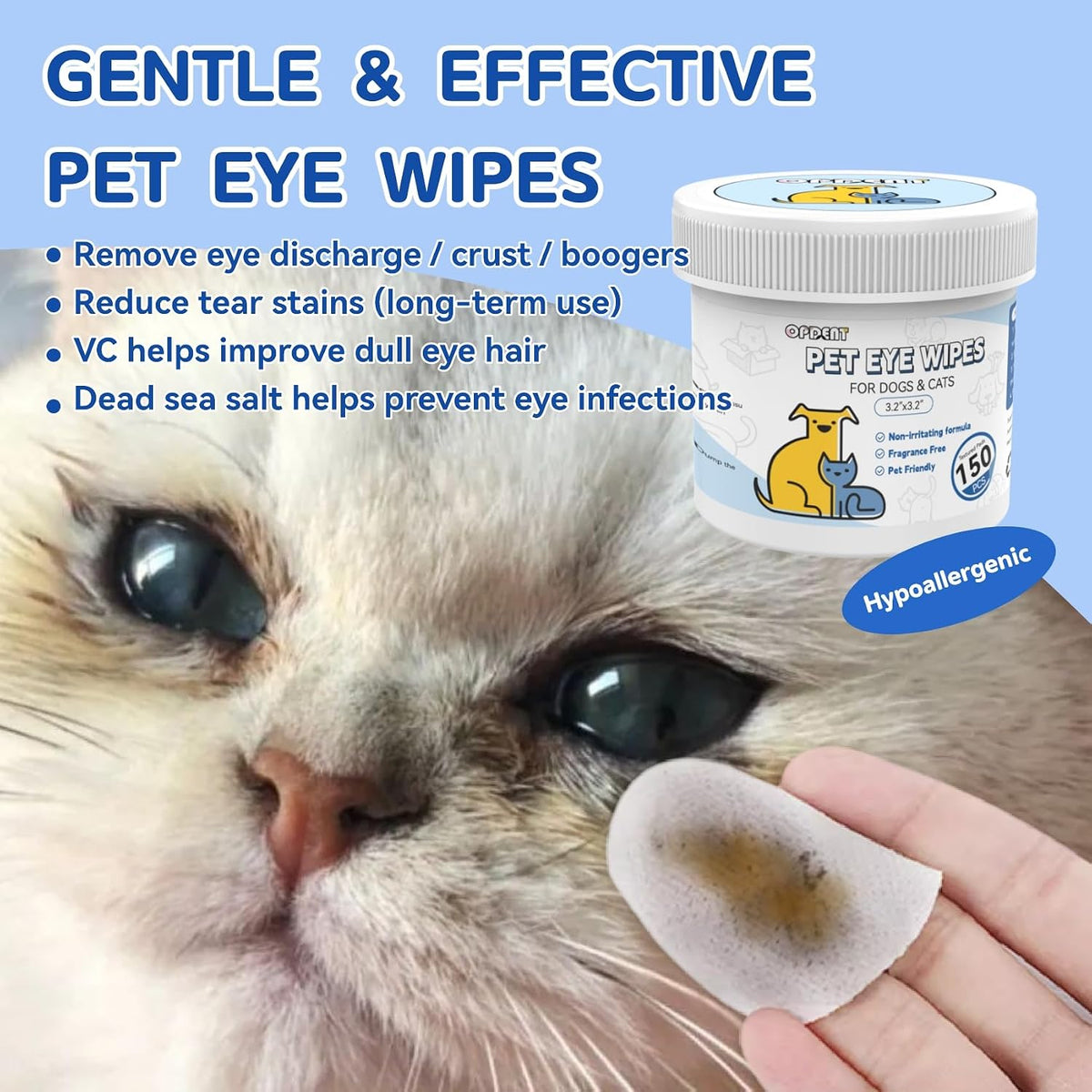 Opdent gentle eye wipes for dogs and cats illustrating the secure screw lid.