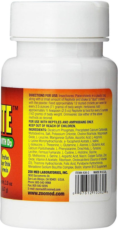 Side view of Zoo Med Reptivite reptile health supplement bottle