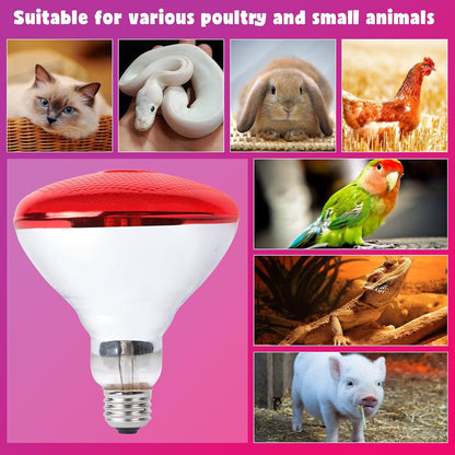 Packaging of Lucky Herp authentic USA imported red heat lamp for pets and livestock.