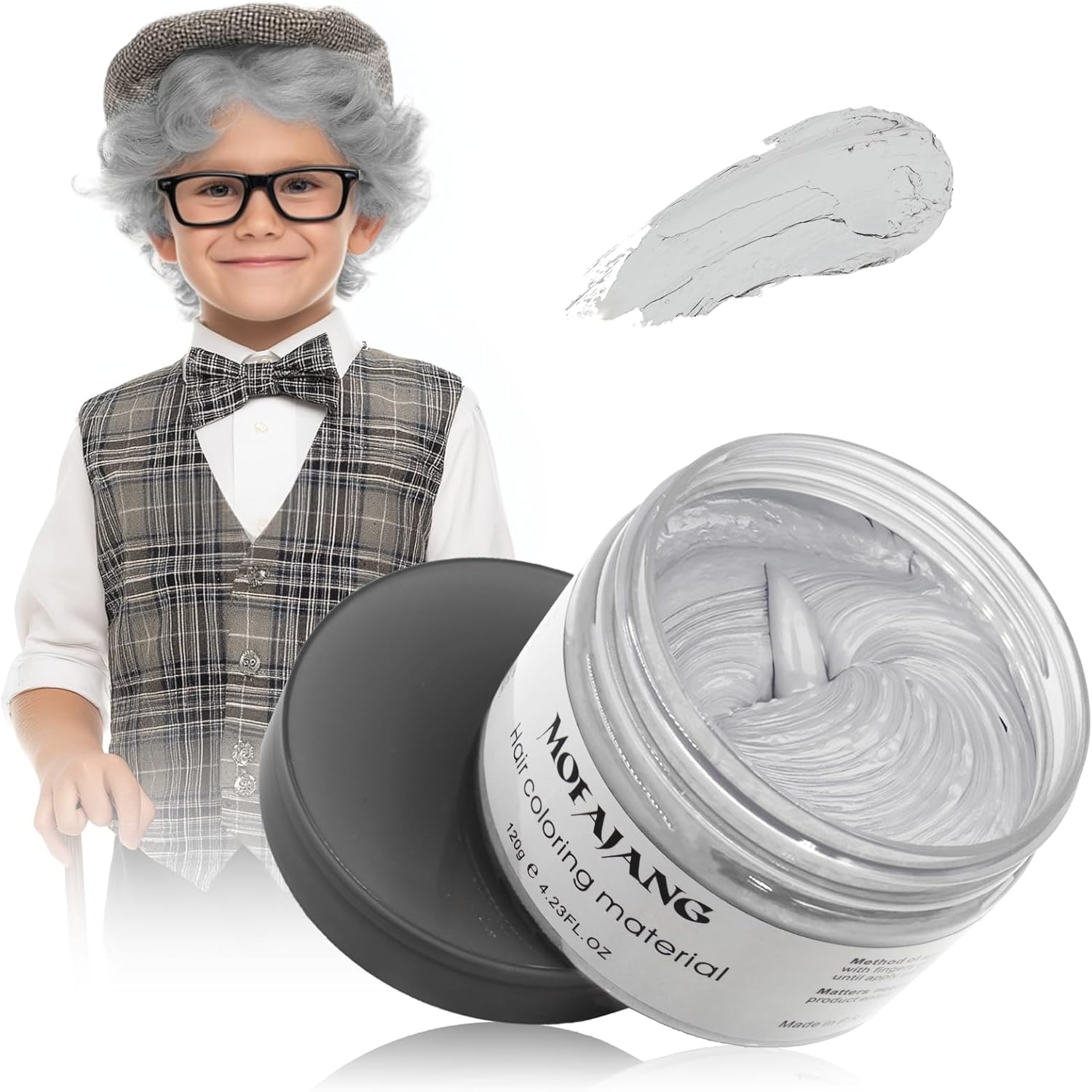 SOVONCARE Silver Gray Temporary Hair Color Wax front packaging view showing the 4.23 ounce jar for instant washable hair styling.