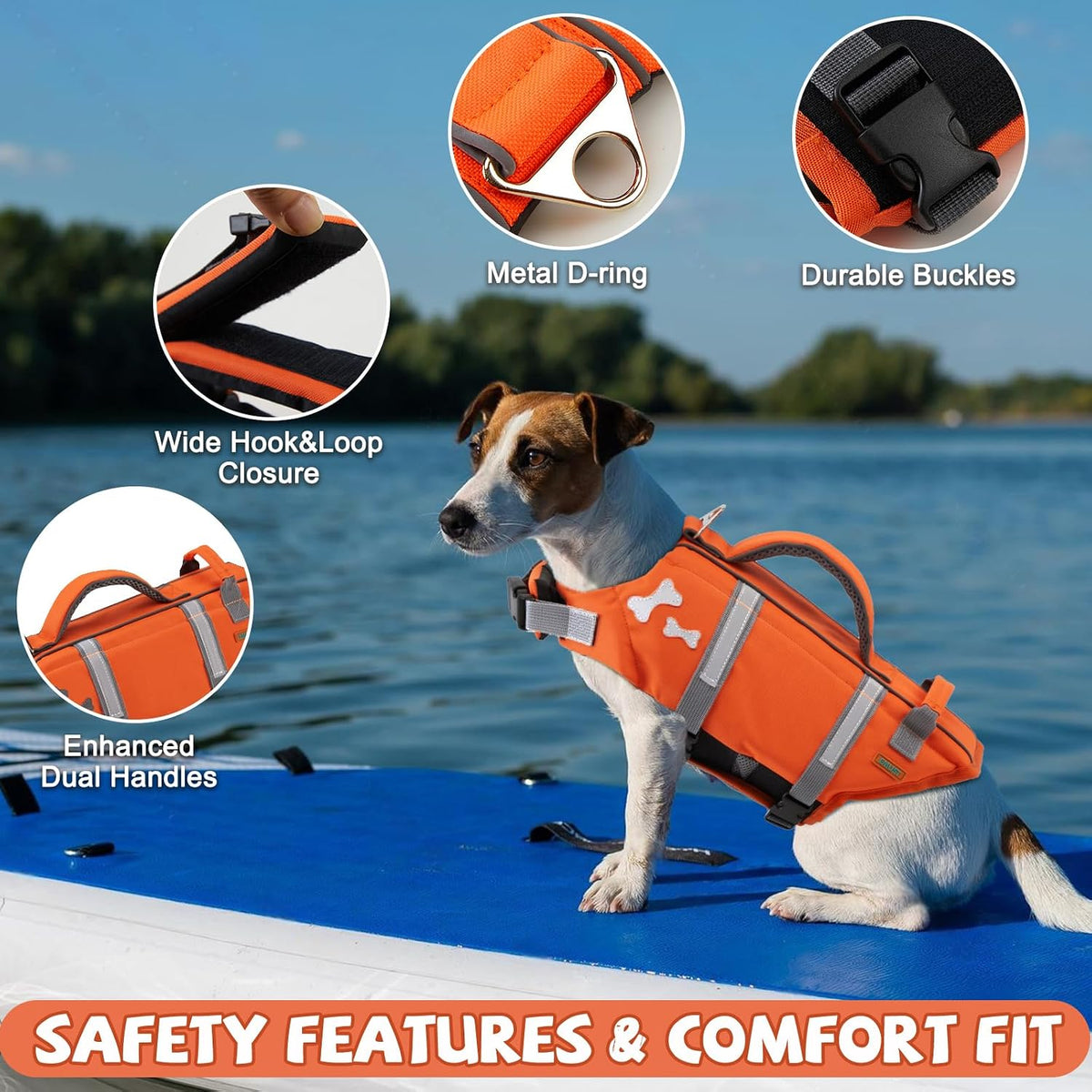 EMUST extra large dog swim vest in neworange color profile view