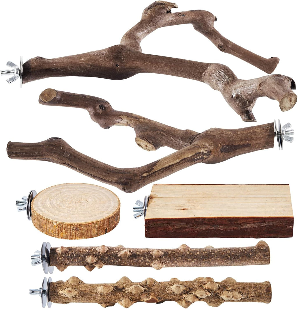 LIMIO 6-Piece Bird Perch Set - Natural Wood Grape Sticks, Paw Grinding Forks, Bird Stand & Toys for Parakeets, Cockatiels, Conure, Budgies - Image 1