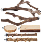 LIMIO 6-Piece Bird Perch Set - Natural Wood Grape Sticks, Paw Grinding Forks, Bird Stand & Toys for Parakeets, Cockatiels, Conure, Budgies - Image 1