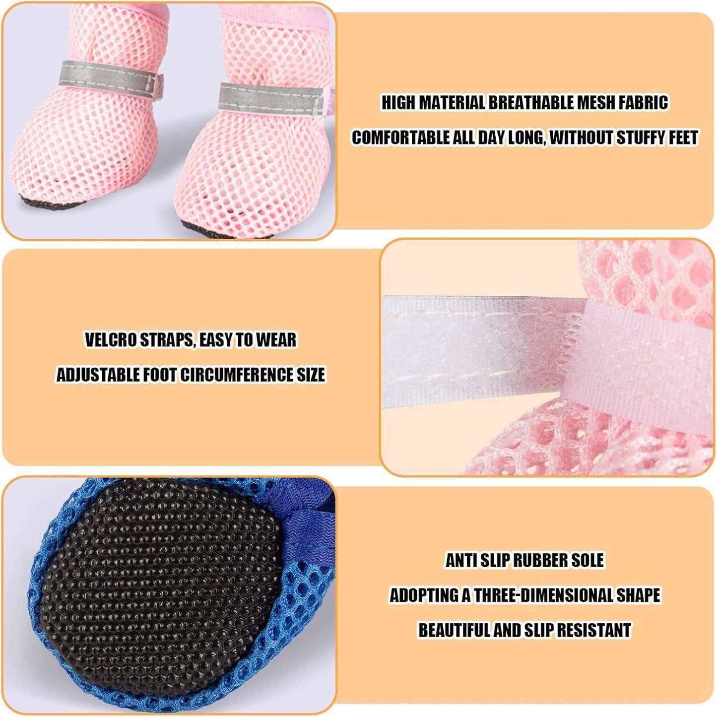 Small dog wearing blue mesh summer paw protectors