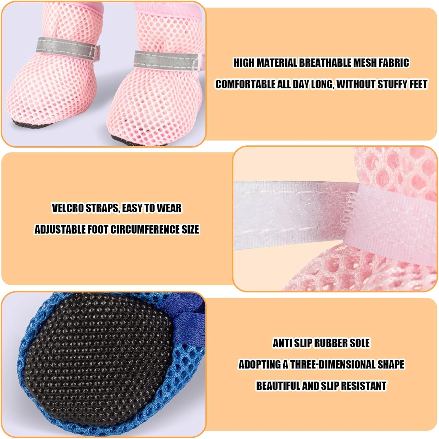 Small dog wearing blue mesh summer paw protectors