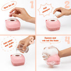 Haminway pet bath brush with shampoo dispenser held in hand