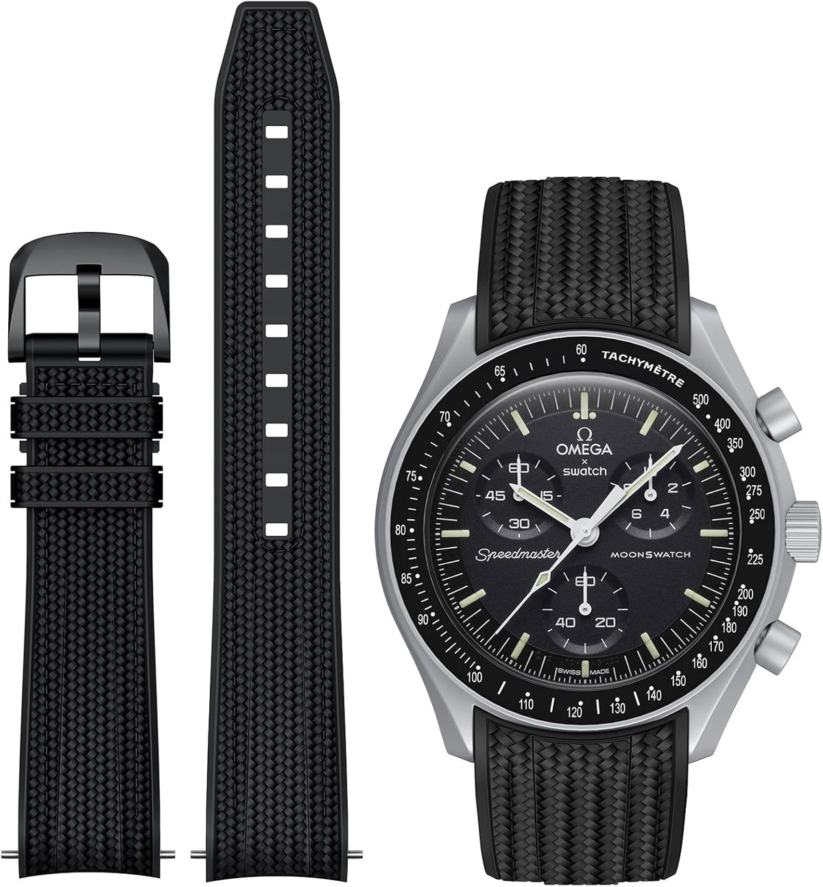 Strap for Moonswatch Watch,Lengthening No Gap Silicone Establishment Pattern Strap for Omega X Swatch Speedmaster Moonswatch Watch,Quickly Release Curved End Strap for Swatch Omega Men Women - Image 14