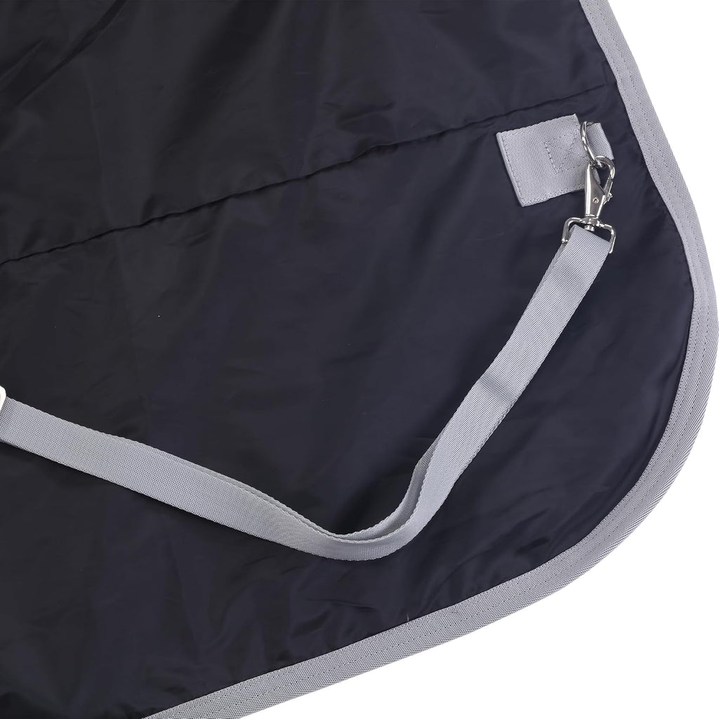Rear view of the LEAFOREST mini equine blanket detailing the detachable and adjustable nylon leg straps.