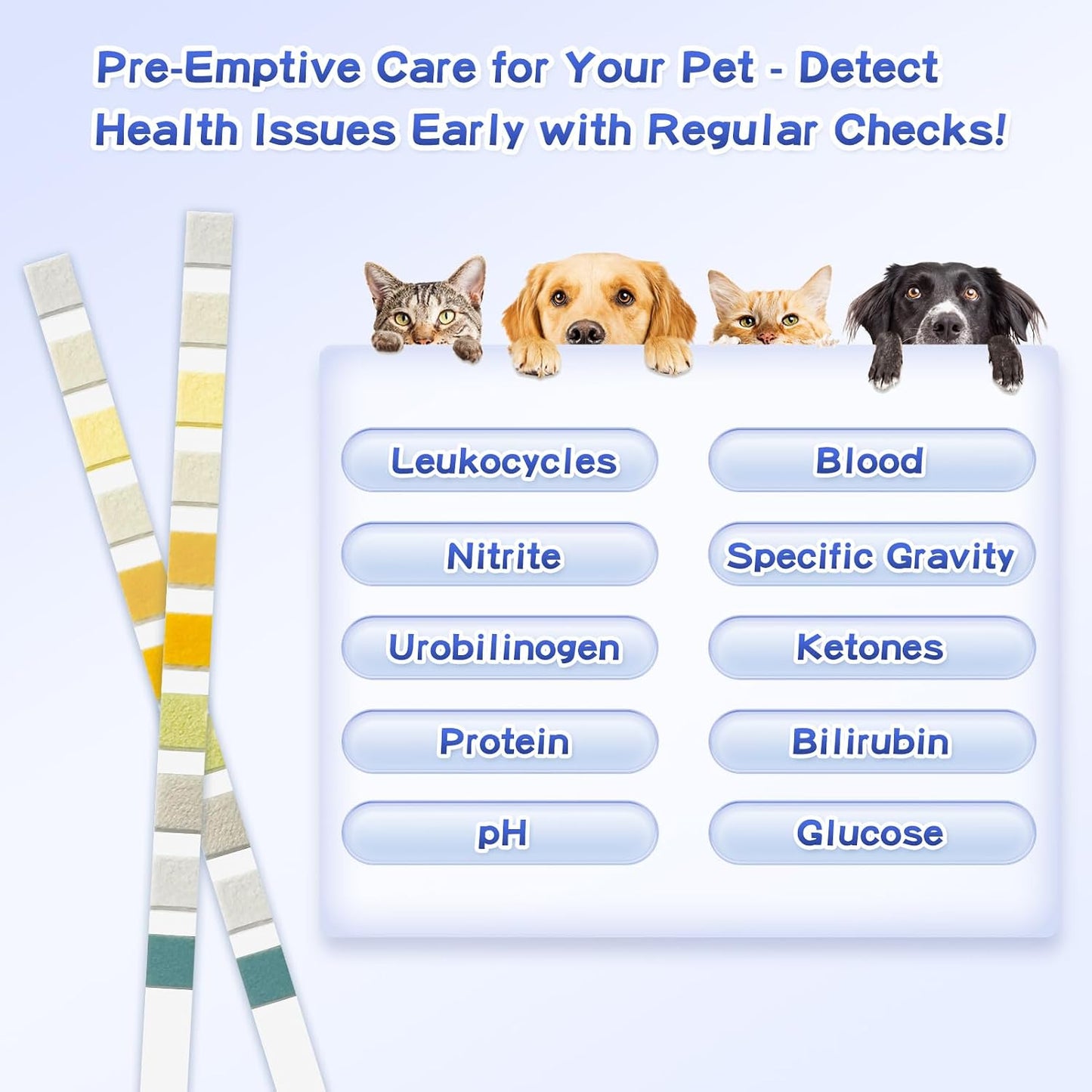 10 Parameter Urinalysis Test Strips for Dog, Pet UTI Test Strips 100ct, Diabetes, Blood, Ketone, UTI, Glucose, Nitrite, Specific Gravity, pH, Protein, Leukocycles - Image 3