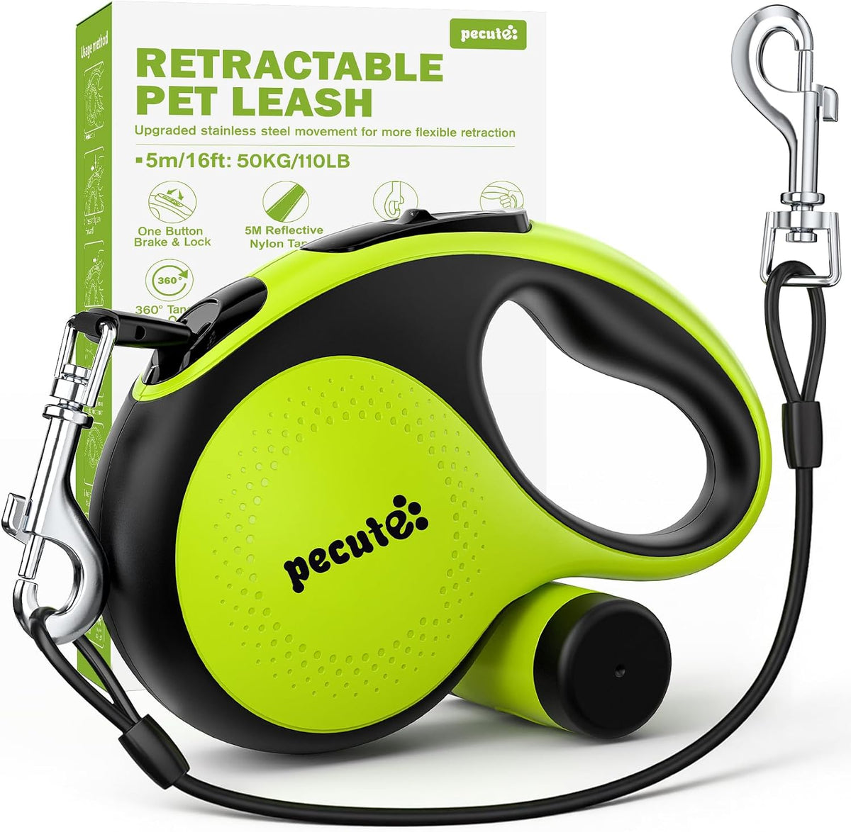 Pecute Retractable Dog Leash with Chew Proof Cable - 18,2 ft Heavy Duty Retractable Pet Leash with Dispenser and Poop Bags, Anti-Slip Handle, Reflective Leashes for Small Medium Dog Up to 66 lbs - Image 9