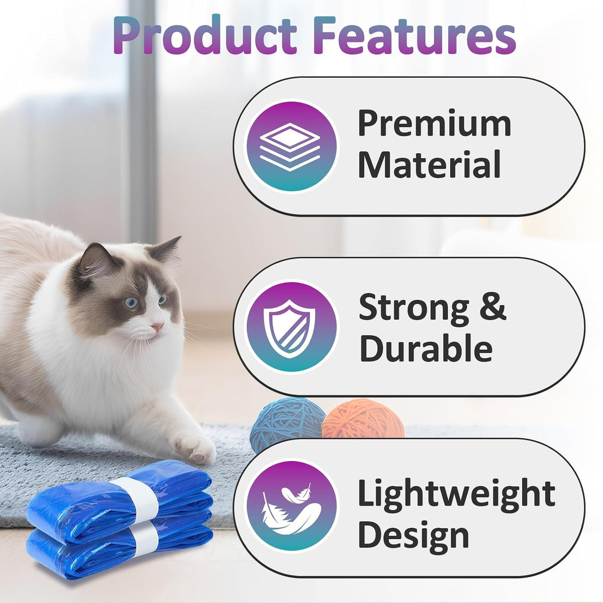Puncture resistant cat litter pail liner refills being pulled through a cartridge.