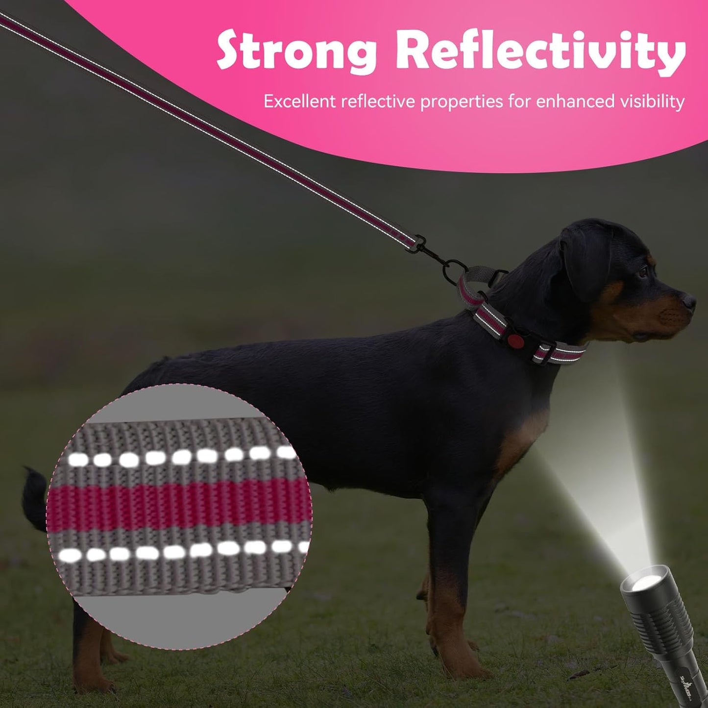 No slip escape proof martingale dog collar with high visibility reflective stitching
