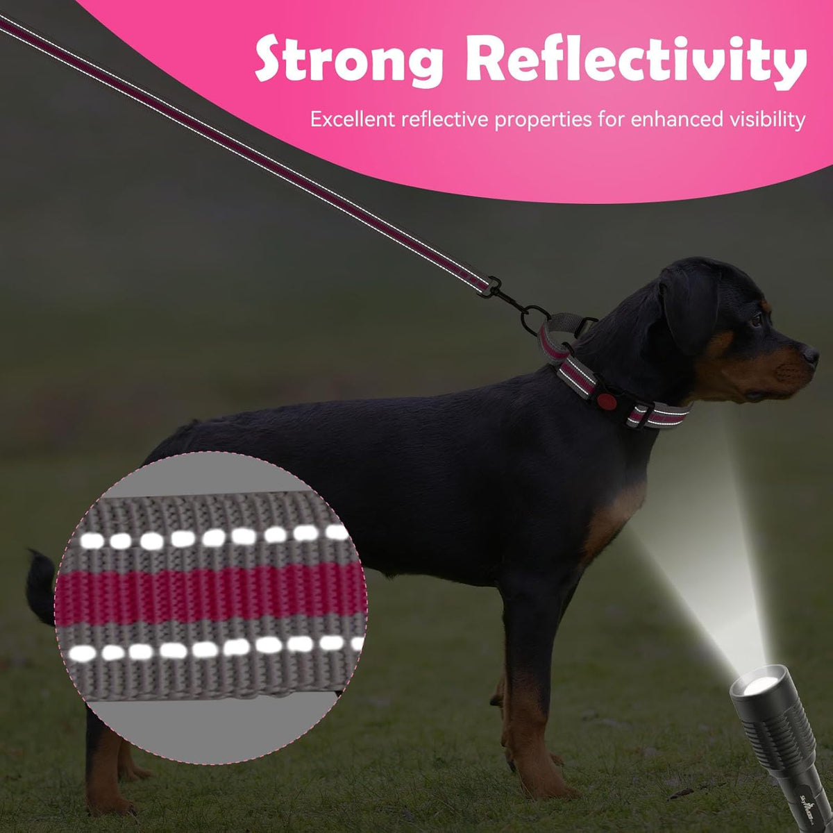 No slip escape proof martingale dog collar with high visibility reflective stitching