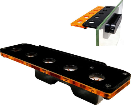 Reefing Art Magnetic Extendable Locking Frag Rack Slim front view showing black acrylic and orange base