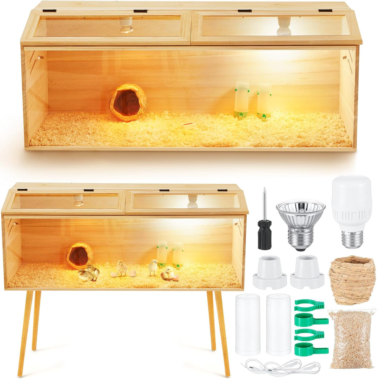 CroBlissful 40 x 16 x 16 in Brooder Kit Box for Chicken Quails Indoor Outdoor with Leg Stand Sliding Door, Bulb Set and Feeder, Baby Chicken Coops for Ducks, Hamsters, Lizards, Mice, Rat - Image 1