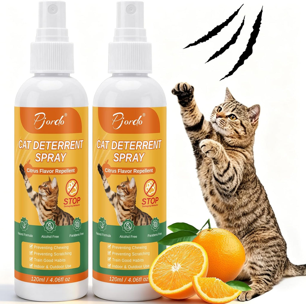 Pjordo 2 Pieces Cat Deterrent Spray front view bottle set