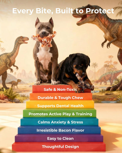 DinoBone 2-Pack Tough Dog Chew Toys for Aggressive Chewers, Rock-Hard Nylon Dinosaur Bones for Large Dogs 20-90 lbs, Almost Indestructible Dog Toys, Helps Redirect Destructive Chewing, Bacon Flavor - Image 11