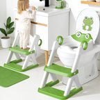 COOSEYA frog toilet seat potty training ladder front view showing green animal design for toddlers.