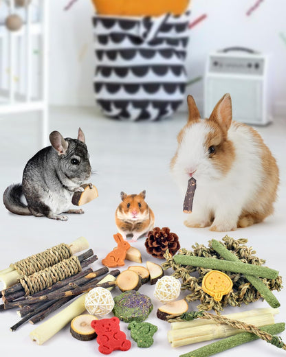 Additive free hamster chew treats including natural pine cones and vine rings