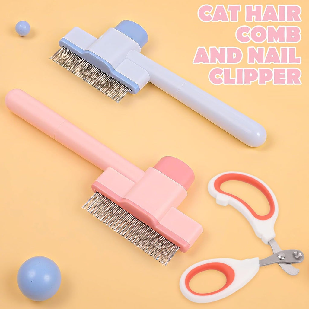 Auuyban pet grooming set showing the pink self cleaning hair release button feature