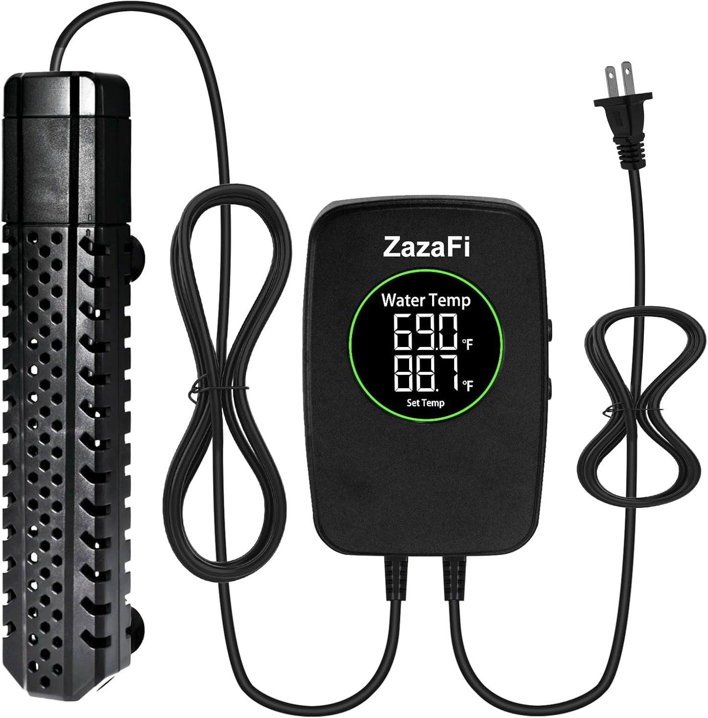 ZazaFi 300W submersible aquarium heater with external controller front view