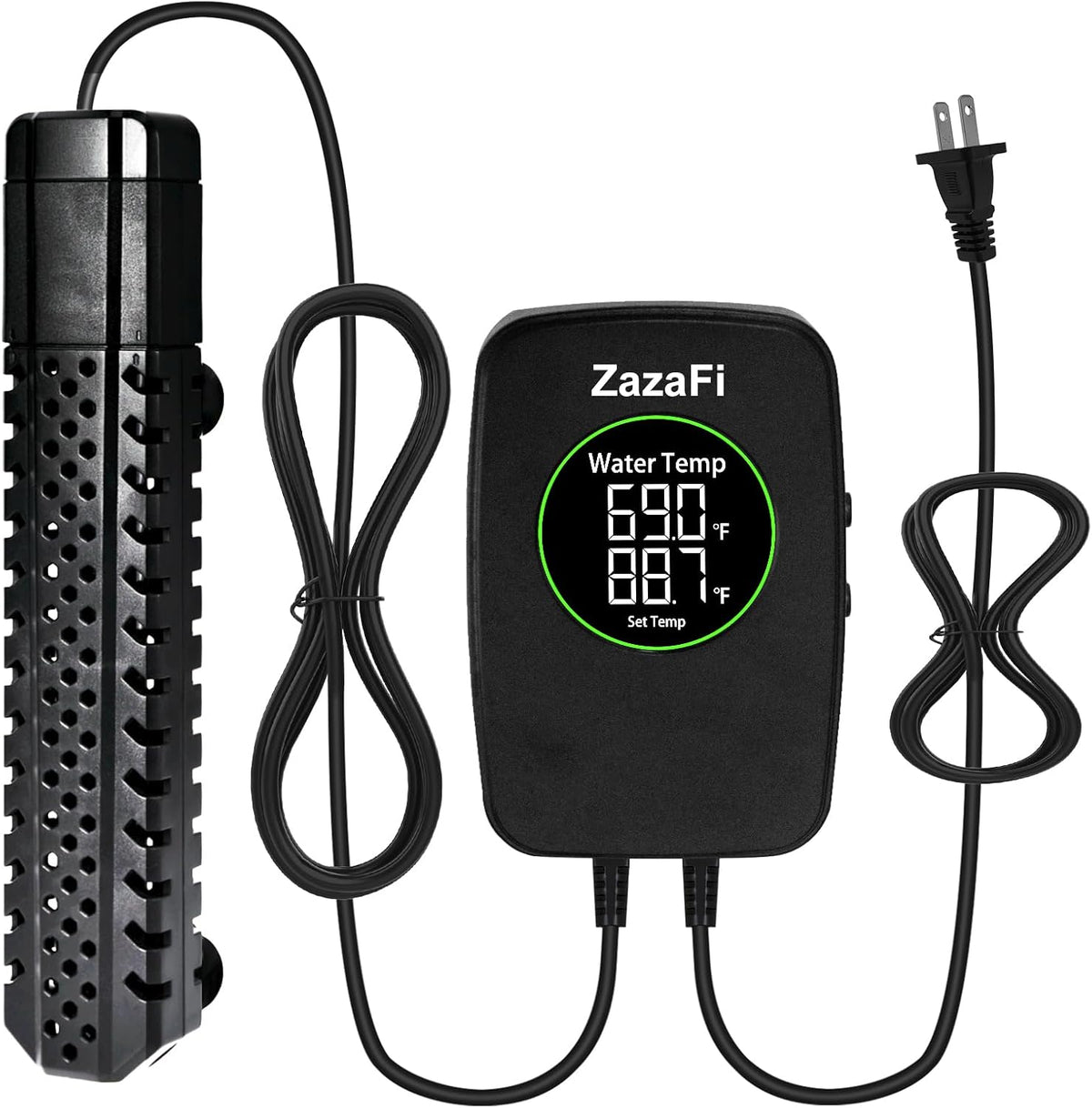 ZazaFi 300W submersible aquarium heater with external controller front view
