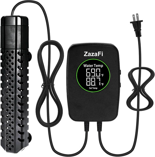 ZazaFi 300W submersible aquarium heater with external controller front view