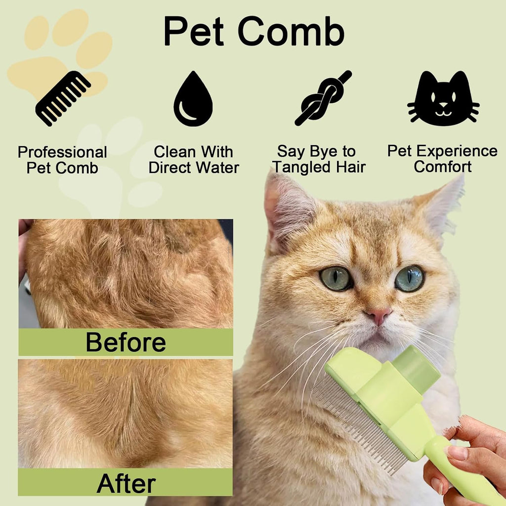 MeowAroma grooming tool showing the one-click hair release button
