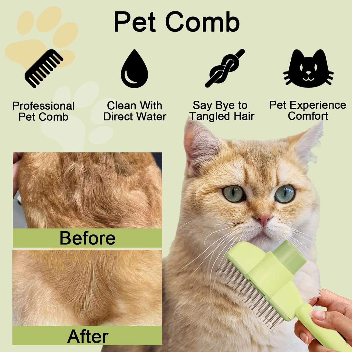 MeowAroma grooming tool showing the one-click hair release button