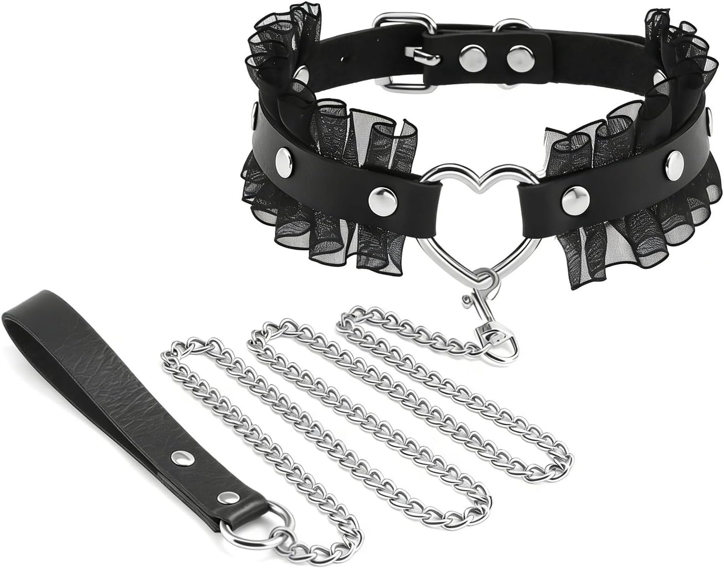 Heart Collar and Leash Set with Lace Edge for Cat, 2PCS Cosplay Rave Jewelry Accessories for XS-M Pet Dog (Pink) - Image 9