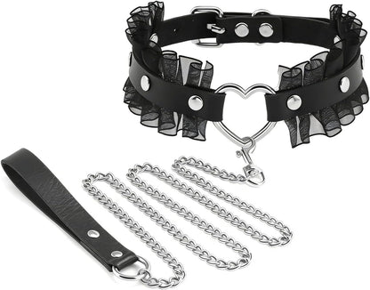 Heart Collar and Leash Set with Lace Edge for Cat, 2PCS Cosplay Rave Jewelry Accessories for XS-M Pet Dog (Pink) - Image 9
