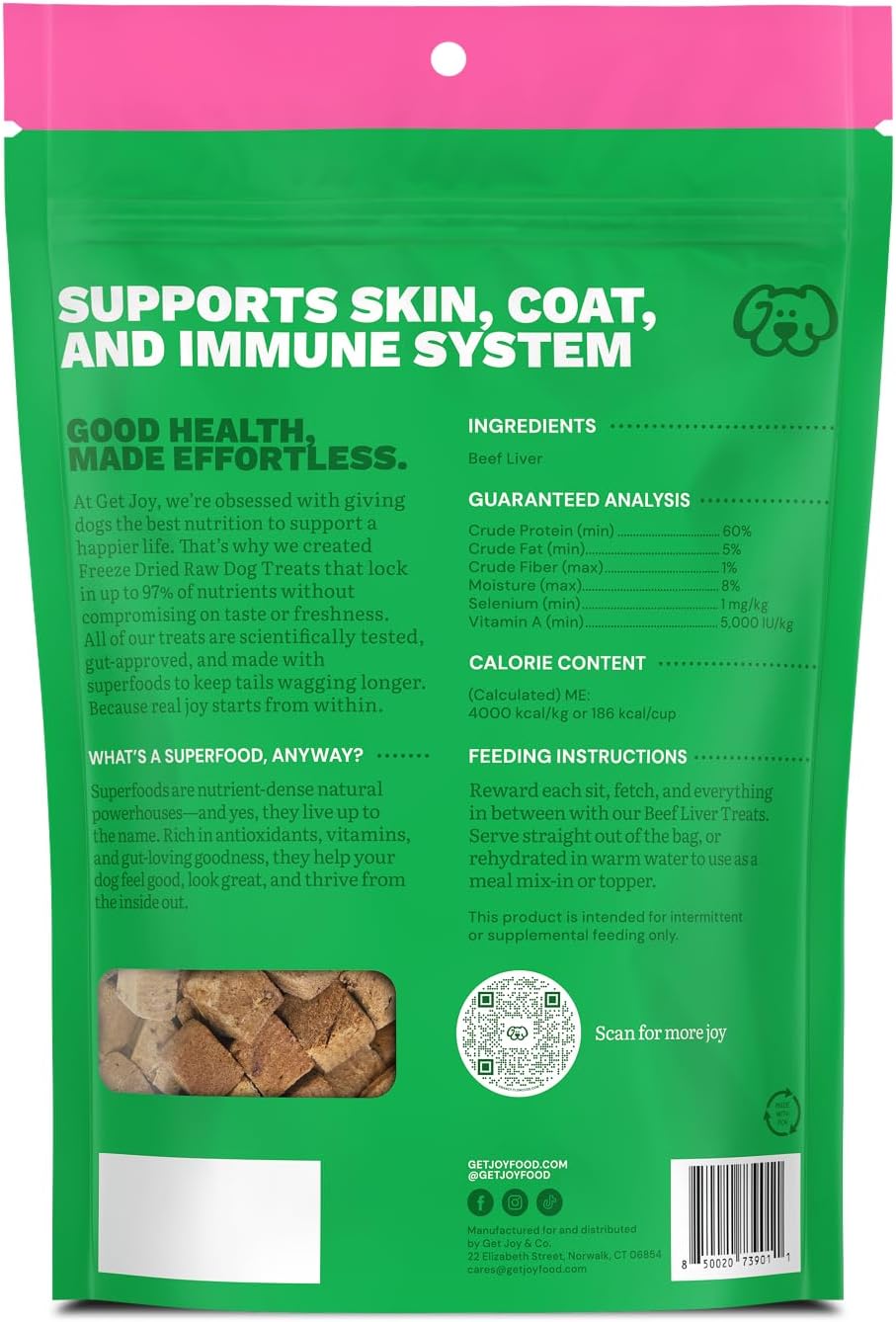 Get Joy single ingredient beef liver raw dog food topper