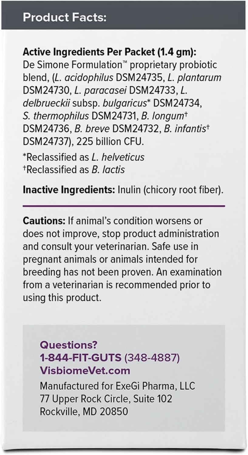 Visbiome(R) Vet Advanced GI Care High Potency Probiotic for Dogs & Cats - 225B CFU, 8-Strain Formula - Refrigerated, Veterinarian Recommended, Clean Label Certified - 30 Packets - Image 9