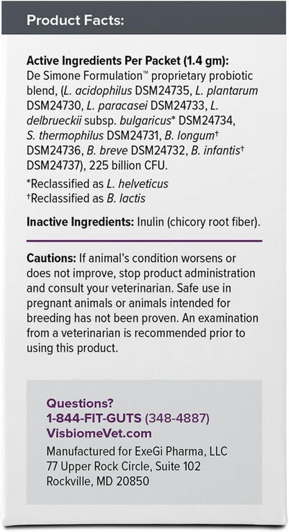Visbiome(R) Vet Advanced GI Care High Potency Probiotic for Dogs & Cats - 225B CFU, 8-Strain Formula - Refrigerated, Veterinarian Recommended, Clean Label Certified - 30 Packets - Image 9