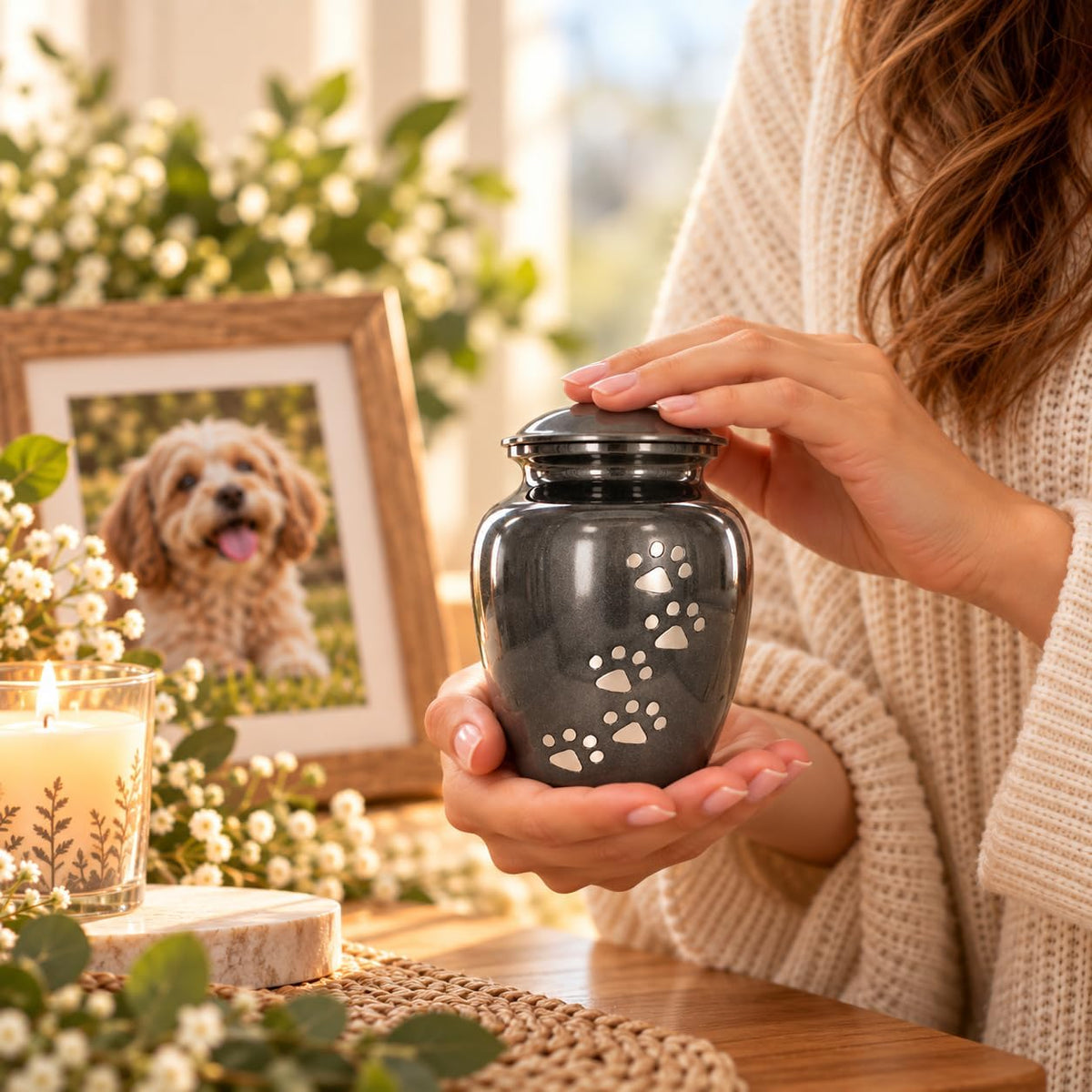 Trupoint Memorials Pet Urn for Dogs and Cats Ashes, Paws Print Grey Cremation Urns for Pets - Grey, Small Up to 17lb - Image 7