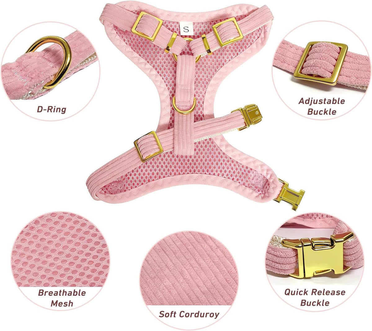 Lwbmg small dog harness with detachable bowtie pink close up