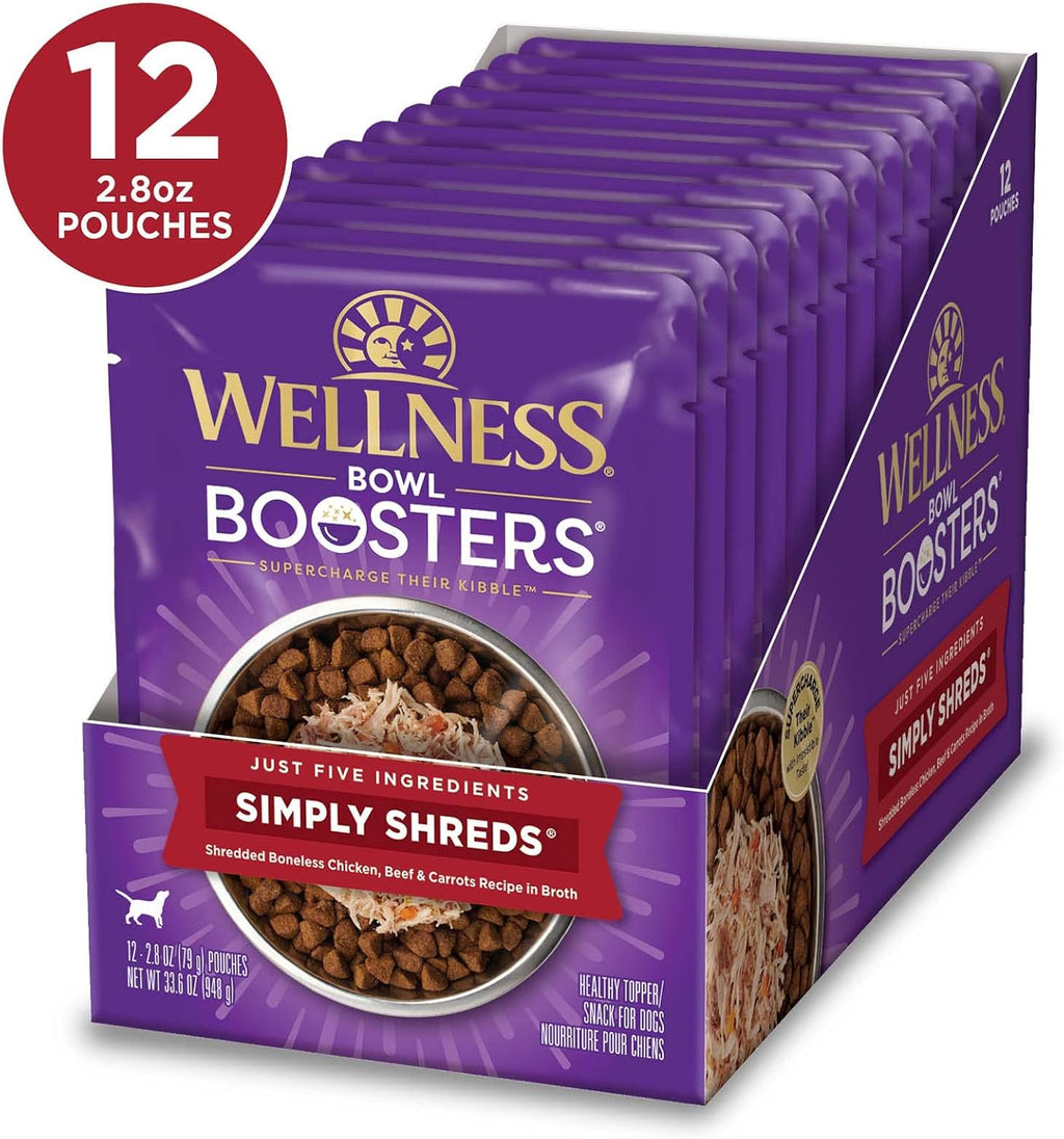 Wellness natural grain free chicken beef and carrots dog food mixer package back view showing ingredients